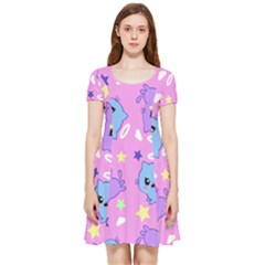 Seamless Pattern With Cute Kawaii Kittens Inside Out Cap Sleeve Dress by Simbadda