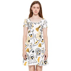 Funny Hand Drawn Halloween Pattern Inside Out Cap Sleeve Dress by Simbadda