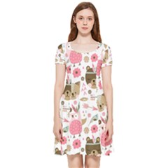 Pink Animals Pattern Inside Out Cap Sleeve Dress by Simbadda