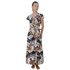 Many Dogs Pattern Flutter Sleeve Maxi Dress by Simbadda