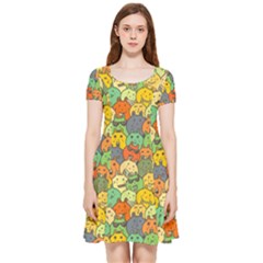 Seamless Pattern With Doodle Bunny Inside Out Cap Sleeve Dress by Simbadda