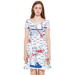 Nautical Cats Seamless Pattern Inside Out Cap Sleeve Dress by Simbadda