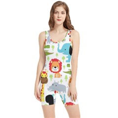 Seamless Pattern Vector With Animals Cartoon Women s Wrestling Singlet by Simbadda