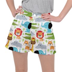 Seamless Pattern Vector With Animals Cartoon Women s Ripstop Shorts by Simbadda