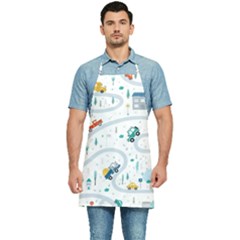 Cute Children Seamless Pattern With Cars Road Park Houses White Background Illustration Town Cartooo Kitchen Apron by Simbadda