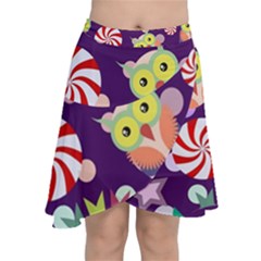 Owl Pattern Background Chiffon Wrap Front Skirt by Simbadda