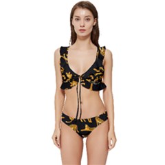 Seamless Exotic Pattern With Tigers Low Cut Ruffle Edge Bikini Set by Simbadda