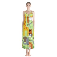 Seamless Pattern Vector With Animals Wildlife Cartoon Button Up Chiffon Maxi Dress by Simbadda