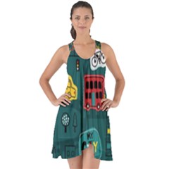 Seamless Pattern Hand Drawn With Vehicles Buildings Road Show Some Back Chiffon Dress by Simbadda