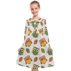 Background-with-owls-leaves-pattern Kids  Midi Sailor Dress by Simbadda