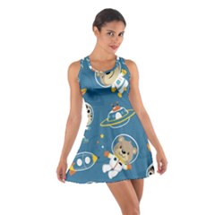 Seamless-pattern-funny-astronaut-outer-space-transportation Cotton Racerback Dress by Simbadda