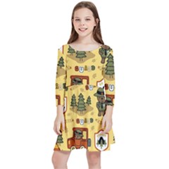 Seamless Pattern Funny Ranger Cartoon Kids  Quarter Sleeve Skater Dress by Simbadda