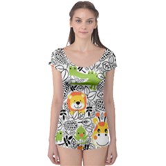 Seamless Pattern With Wildlife Cartoon Boyleg Leotard  by Simbadda