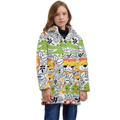 Seamless Pattern With Wildlife Cartoon Kids  Hooded Longline Puffer Jacket by Simbadda