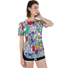 Graffiti Characters Seamless Pattern Perpetual Short Sleeve T-shirt by Simbadda