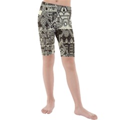 Four Hand Drawn City Patterns Kids  Mid Length Swim Shorts by Simbadda