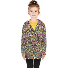 Graffiti Word Seamless Pattern Kids  Double Breasted Button Coat by Simbadda