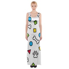 Dog Paw Seamless Pattern Foot Print Bone Thigh Split Maxi Dress by Simbadda