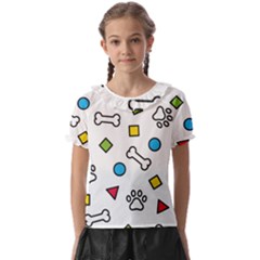 Dog Paw Seamless Pattern Foot Print Bone Kids  Frill Chiffon Blouse by Simbadda