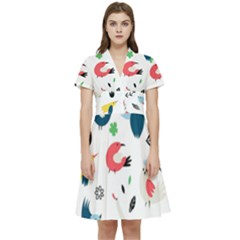 Vector Set Isolates With Cute Bird Scandinavian Style Short Sleeve Waist Detail Dress by Simbadda