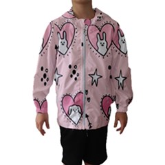 Cartoon Cute Valentines Day Doodle Heart Love Flower Seamless Pattern Vector Kids  Hooded Windbreaker by Simbadda