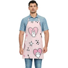 Cartoon Cute Valentines Day Doodle Heart Love Flower Seamless Pattern Vector Kitchen Apron by Simbadda