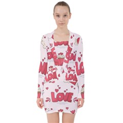 Hand Drawn Valentines Day Element Collection V-neck Bodycon Long Sleeve Dress by Simbadda