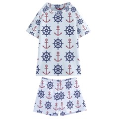 Nautical-seamless-pattern Kids  Swim Tee And Shorts Set by Simbadda