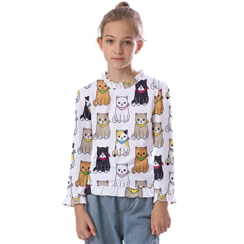 Cat-kitten-seamless-pattern Kids  Frill Detail Tee by Simbadda