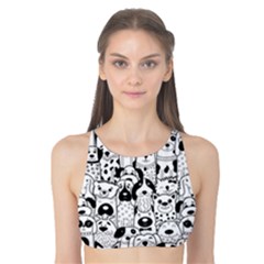 Seamless-pattern-with-black-white-doodle-dogs Tank Bikini Top by Simbadda