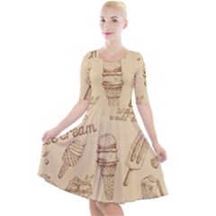 Ice-cream-vintage-pattern Quarter Sleeve A-line Dress by Simbadda