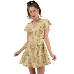 Ice-cream-vintage-pattern Flutter Sleeve Wrap Dress by Simbadda