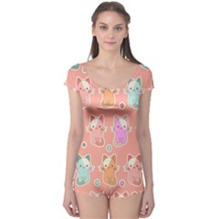 Cute-kawaii-kittens-seamless-pattern Boyleg Leotard  by Simbadda