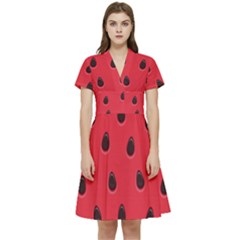 Seamless-watermelon-surface-texture Short Sleeve Waist Detail Dress by Simbadda