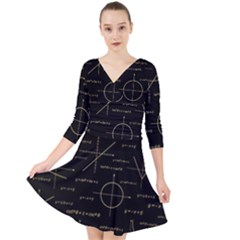 Abstract-math Pattern Quarter Sleeve Front Wrap Dress by Simbadda