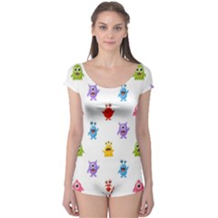 Seamless-pattern-cute-funny-monster-cartoon-isolated-white-background Boyleg Leotard  by Simbadda