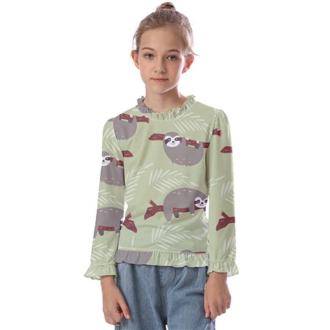 Sloths-pattern-design Kids  Frill Detail Tee by Simbadda