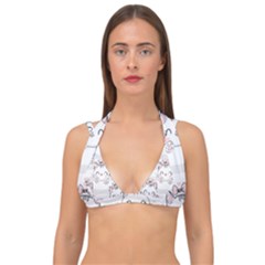 Cat-with-bow-pattern Double Strap Halter Bikini Top by Simbadda