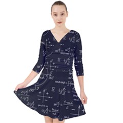 Mathematical-seamless-pattern-with-geometric-shapes-formulas Quarter Sleeve Front Wrap Dress by Simbadda