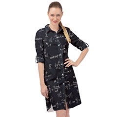 Mathematical-seamless-pattern-with-geometric-shapes-formulas Long Sleeve Mini Shirt Dress by Simbadda