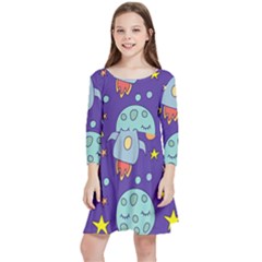 Card-with-lovely-planets Kids  Quarter Sleeve Skater Dress by Simbadda