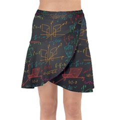 Mathematical-colorful-formulas-drawn-by-hand-black-chalkboard Wrap Front Skirt by Simbadda