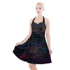 Mathematical-colorful-formulas-drawn-by-hand-black-chalkboard Halter Party Swing Dress  by Simbadda