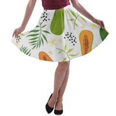 Seamless-tropical-pattern-with-papaya A-line Skater Skirt by Simbadda