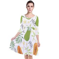 Seamless-tropical-pattern-with-papaya Quarter Sleeve Waist Band Dress by Simbadda