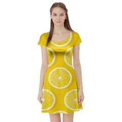 Lemon-fruits-slice-seamless-pattern Short Sleeve Skater Dress by Simbadda