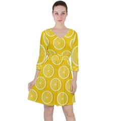 Lemon-fruits-slice-seamless-pattern Quarter Sleeve Ruffle Waist Dress by Simbadda