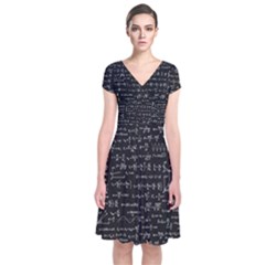 Math-equations-formulas-pattern Short Sleeve Front Wrap Dress by Simbadda