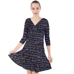 Math-equations-formulas-pattern Quarter Sleeve Front Wrap Dress by Simbadda