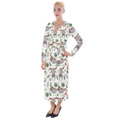 Seamless-pattern-with-cute-sloths Velvet Maxi Wrap Dress by Simbadda